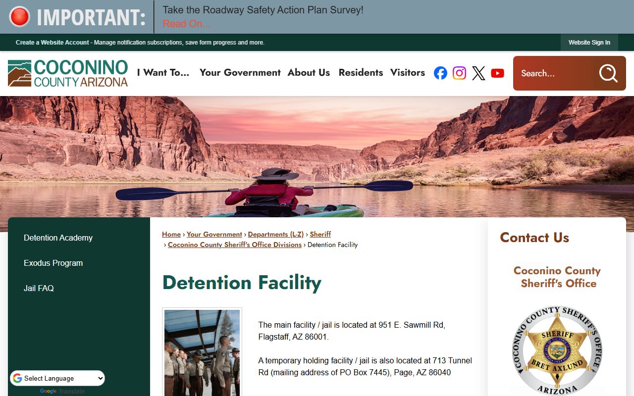 Coconino County detention facility information page