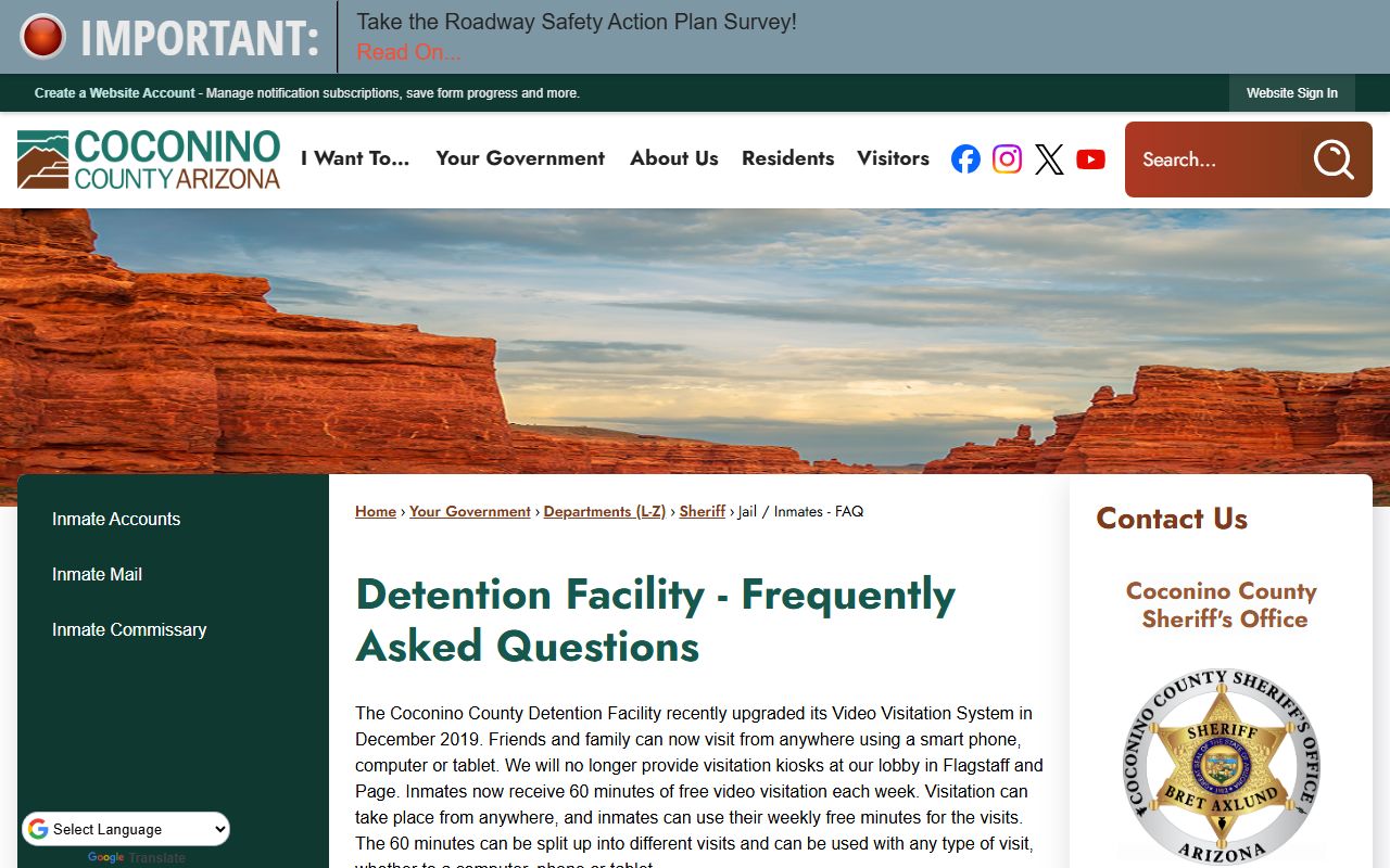 Coconino County jail frequently asked questions page