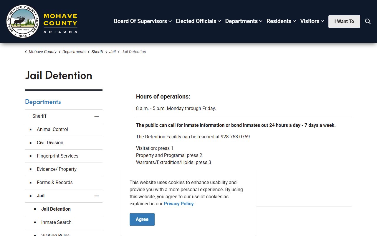 Mohave County Sheriff jail information page