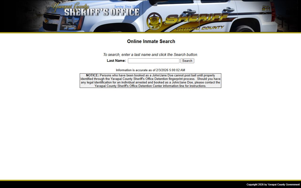 Yavapai County Sheriff inmate search database