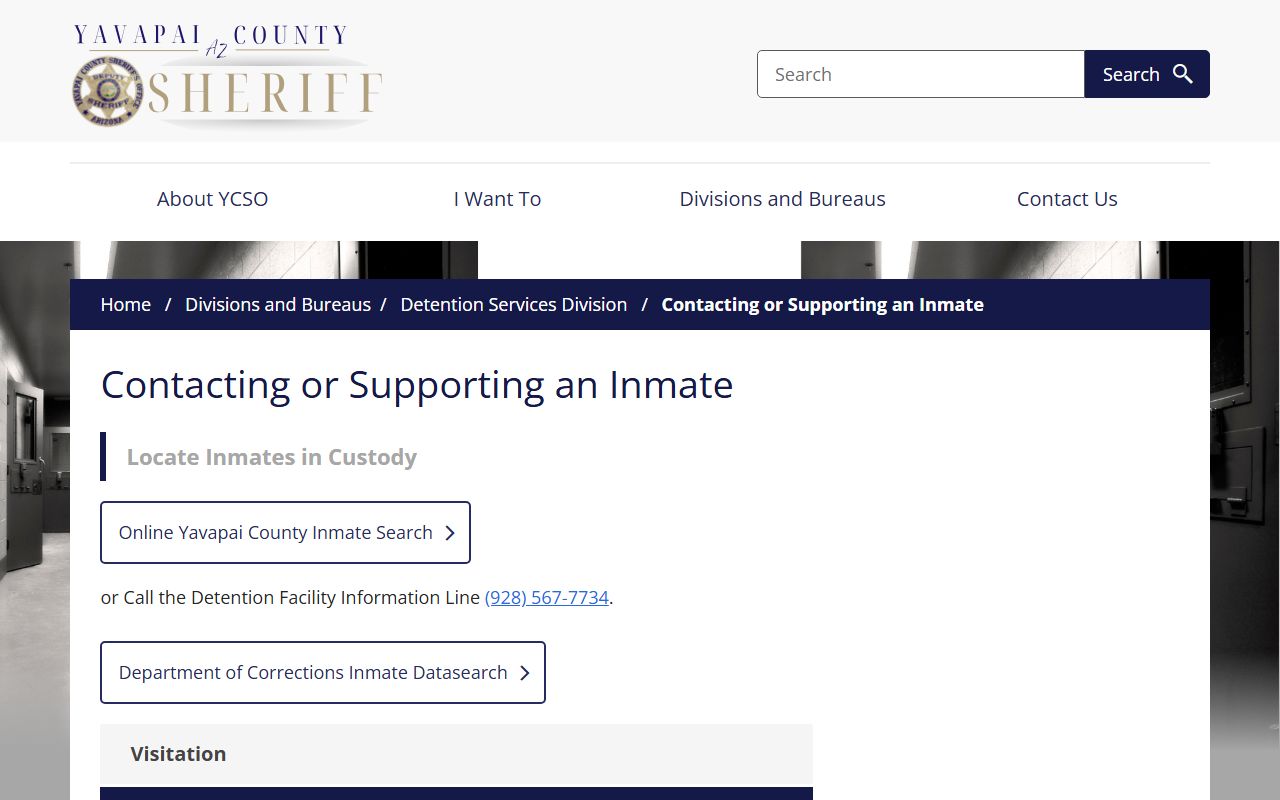 Yavapai County Sheriff information about inmate support and visitation