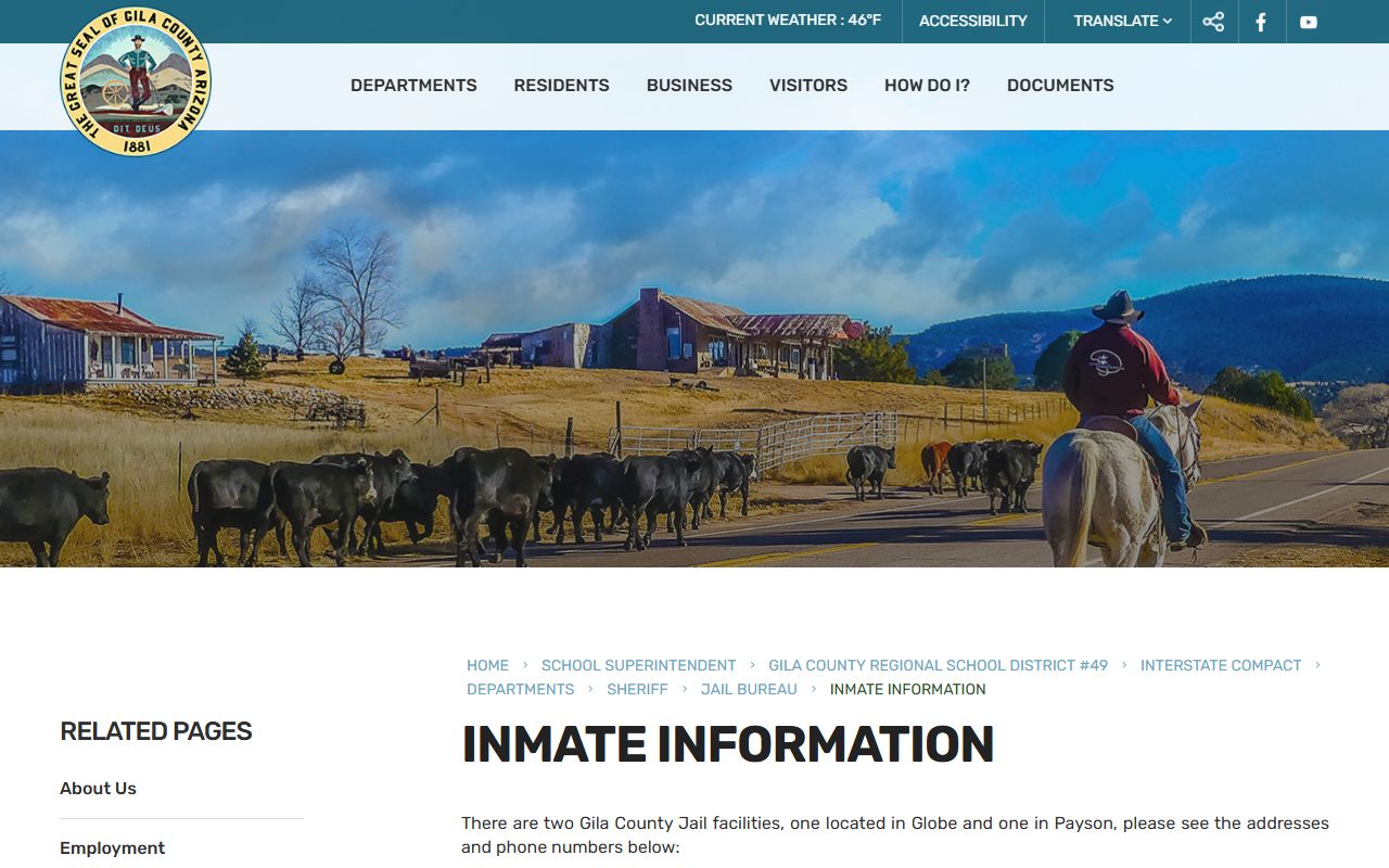 Gila County Sheriff inmate account information page