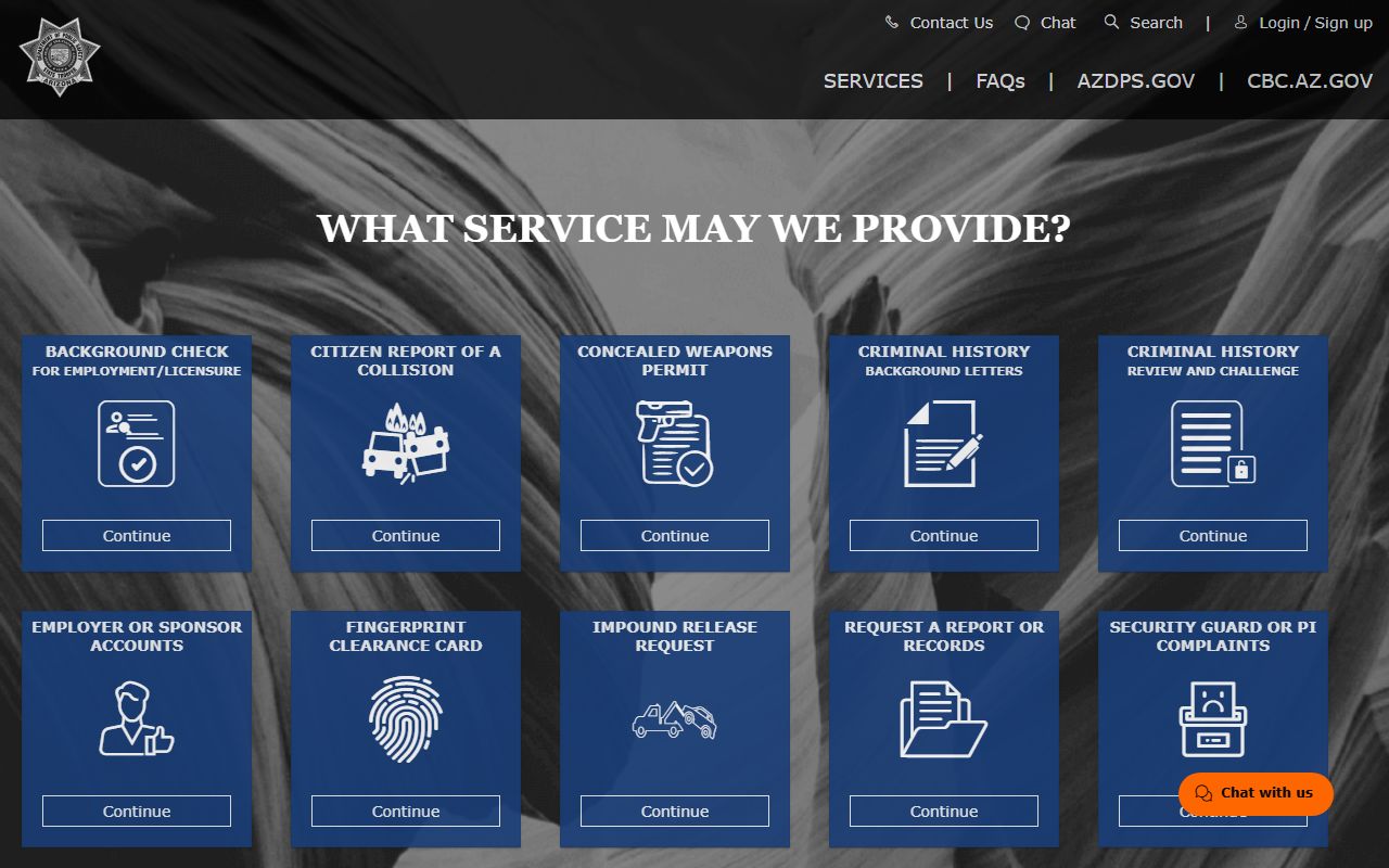 Arizona DPS public services portal for records access