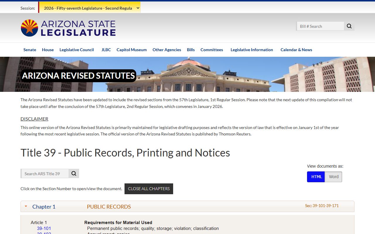 Arizona statutes on public records access for booking records