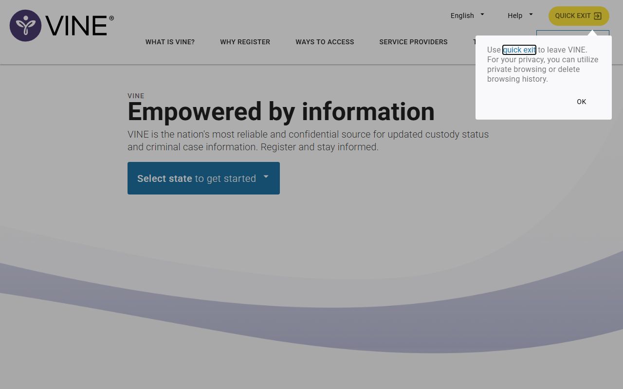 Arizona VINE victim notification system for booking alerts